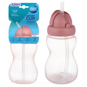 Dzeramā pudele ar silikona salmiņu Canpol Babies Sport v, 270 ml, 1 g., plastmasa, rozā krās.