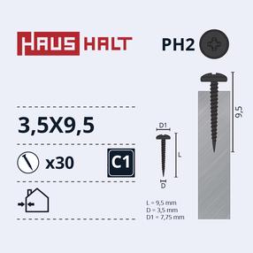 Isekeermestavad kruvid Haushalt DIN 7981C, 3.5 mm x 9.5 mm, 30 tk