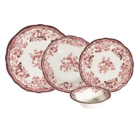 Pusdienu servīze Hermia Maroon Fulya, porcelāna, balta krās./sarkana krās., 24 gab.