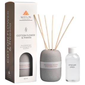 Mājas aromatizētājs, smaržu kociņi ArtFlow Cotton Flower & Freesia, 120 ml Pelēka krās.