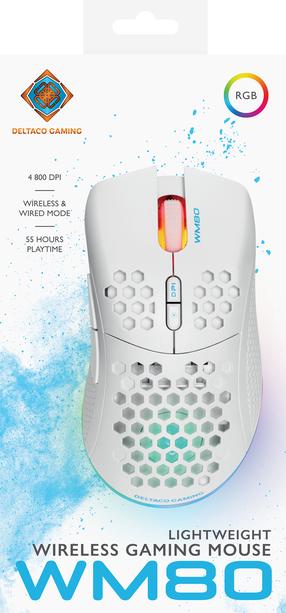 Bezvadu spēļu pele Deltaco WM80 (GAM-120-W), 2.4ghz wireless / usb, balta krās.