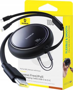 Laidas Baseus Free2Pull, 3 x USB Type-C, 100 cm, juoda sp., 100 W