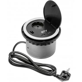 Iebūvēts pagarinātājs Gt CHARGER AE-BPW1S2UCH-80, 3 x 1,5 mm², 1.5 m, 2USB, pelēka krās.