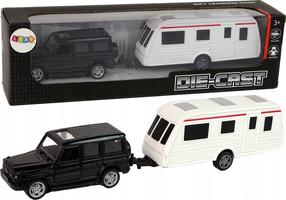 Žaislinis visureigis su priekaba Lean Toys Die Cast, balta sp./juoda sp.