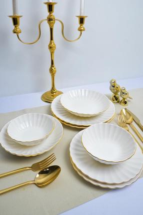 Pusdienu servīze Hermia Derya 24, porcelāna, zelta krās./balta krās., 24 gab.