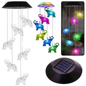 Pakabinamas šviestuvas su saulės baterija Colorful Elephants, IP44, juoda sp.