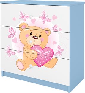 Vaikiška komoda Kocot Kids Babydreams Teddybear Butterflies, mėlyna sp./balta sp., 80 cm x 41 cm x 80.5 cm