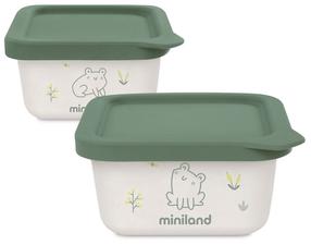 Pārtikas uzglabāšanas konteiners Miniland ECO Naturset Frog, 400 ml, 0 mēn., dabiski bioloģiski materiāli, balta krās./zaļa krās.