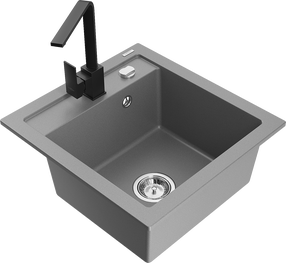 Plautuvė su virtuviniu maišytuvu Mexen Vito Grey+Black, granitas, 49 cm x 52 cm x 21 cm, juoda sp./pilka sp.