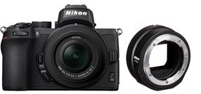 Sistēmas fotoaparāts Nikon Z50 + Nikkor Z DX 16-50mm f/3.5-6.3 VR + FTZ II Adapter, melna krās.