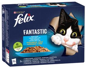 Šlapias kačių maistas Purina Felix Fantastic, lašiša/tunas/menkė, 0.085 kg x 12 vnt.