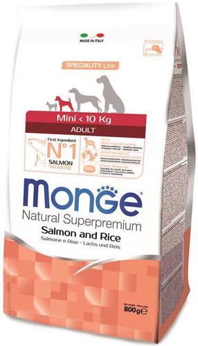Сухой корм для собак Monge Mini Adult, рис/лосось, 0.8 кг