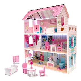 Кукольный домик RoGer Wooden Doll House With LED, розовый цв.