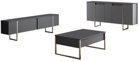 Svetainės baldų komplektas Kalune Design Luxe, vidaus, antracito sp./aukso sp.