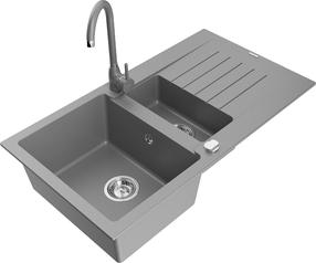 Plautuvė su virtuviniu maišytuvu Mexen Matias Telma 6502-71-670200-71, derva/granitas, 90 cm x 50 cm x 20 cm, sidabro sp./pilka sp./chromo sp.