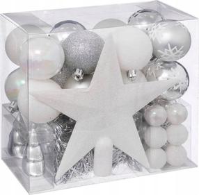 Ziemassvētku eglīšu rotaļlietu komplekts Fééric Lights and Christmas, balts krās./sudraba krās., 3 - 6 cm, plastmasa, 44 gab.
