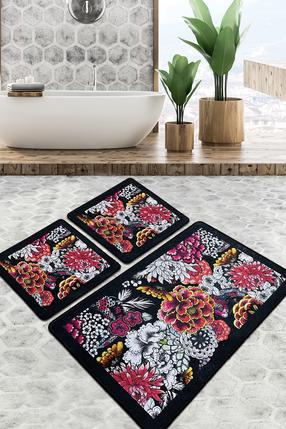 Vonios kilimėlių rinkinys Foutastic Florale 359CHL3283, juoda sp./įvairių spalvų, 100 cm x 60 cm
