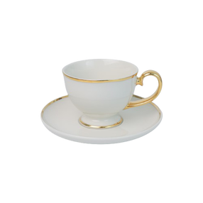 Puodelis su lėkštute Quality Ceramic Prima Gold, balta sp., 0.22 l