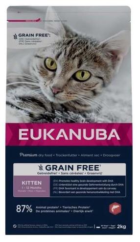 Sausā kaķu barība Eukanuba Grain Free, vistas gaļa/lasis, 2 kg