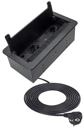 Sisseehitatud pikendusjuhe Design Light Inbox, 3 x 1,5 mm², 1.5 m, IP20, 2 pesa, must v.