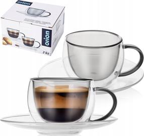  Dvigubo stiklo puodelių su lėkštutėmis rinkinys Orion Double, skaidri sp., 0.090 l