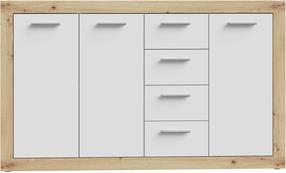 Komoda Forte BCCK241-C804, balta sp./rusva sp., 90 cm x 34 cm x 152 cm