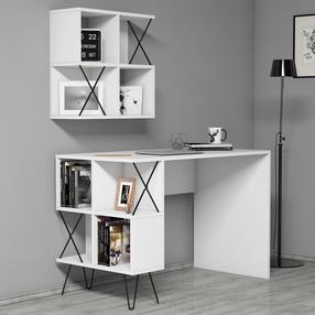 Rašomasis stalas su lentyna Kalune Design Extra 2 845HCT3823, 120 cm x 60 cm, 78.8 cm, balta sp.