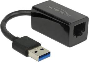 Adapteris Delock USB Type-A Male to Gigabit LAN 10/100/1000Mbps RJ-45, USB 3.1, 0.13 m, melna krās.