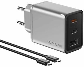 Telefono įkroviklis EcoFlow Rapid GaN, USB Type A/2 x USB Type C, 9.12 cm, sidabro sp., 65 W