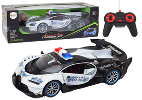Radiovadāms policijas mašīna Lean Toys Ready To Run Racing, 1:12, balta krās./melna krās.