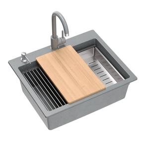 Virtuves izlietne Quadron Kurt 110, granīts, 59 cm x 50 cm x 21.5 cm, pelēka