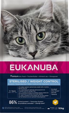 Сухой корм для кошек Eukanuba Sterilised Weight Control, курица/индюшатина, 10 кг