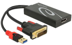 Adapteris Delock DVI 24+1 male, USB Type-A male / Displayport 20 pin female, 0.3 m, juoda sp.