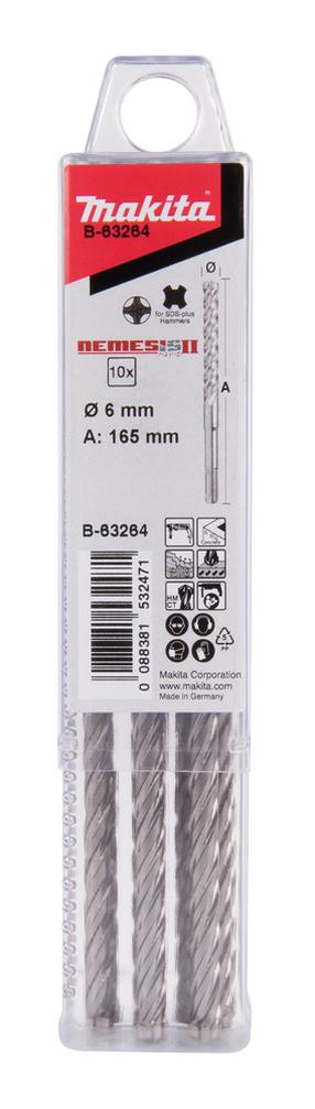 Grąžtų komplektas Makita Nemesis 2 B-63264, mūrui/gelžbetoniui, sraigtinis, sds plus, 6 mm x 16.5 cm