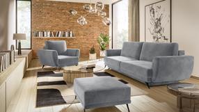 Baldų komplektas Megis 3F & 1F & Pouf, vidaus, pilka sp.