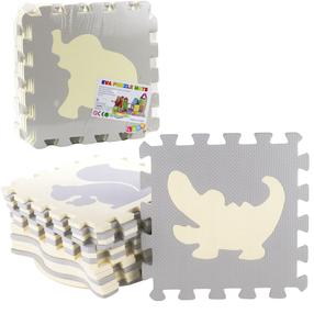 Kilimėlis kūdikiams - dėlionė Lean Toys Animals, 30.5 cm x 30.5 cm, 9 vnt, pilka sp. smėlio sp.