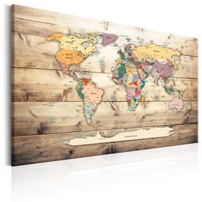Kamštinė reprodukcija Artgeist World Map: Wooden Oceans PINNWAND643, 120 cm x 80 cm