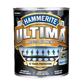 Emaljas krāsa, aizsargā metāla konstrukcijas pret koroziju Hammerite Ultima Smooth, spīdīga, 0.7 l, pelēks krās.