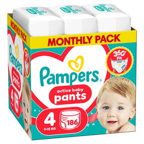 Püksmähkmed Pampers Active Baby, 4 suurus, 9 - 15 kg, 186 tk