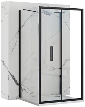 Dušo kabina Rea Rapid Fold II KPL-09918, 3-sienų, kvadratinė, be padėklo, 100 cm x 100 cm x 195 cm, juoda sp./grūdintas