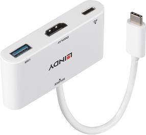 Adapteris Lindy USB-C - USB/USB-C/HDMI 43340 USB-C male, USB/USB-C/HDMI female, balta sp.