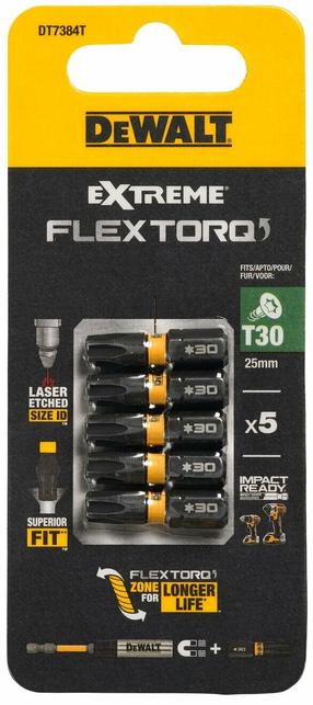 Биты для ударной отвертки Dewalt Extreme Flex Toro, T30, 25 мм