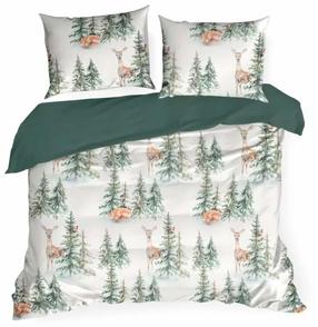 Kalėdinis patalynės užvalkalų komplektas PTT-021, baltas/žalias, 200 x 220 cm