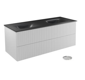 Vonios spintelė su praustuvu Besco Akya Linea, balta sp./juoda sp., 52.5 cm x 131 cm x 50.7 cm
