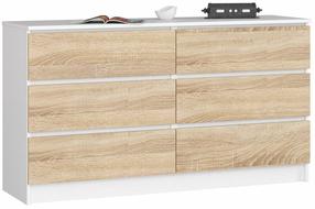 Komoda Akord K140, balta sp./sonoma ąžuolo sp., 77 cm x 40 cm x 138.4 cm