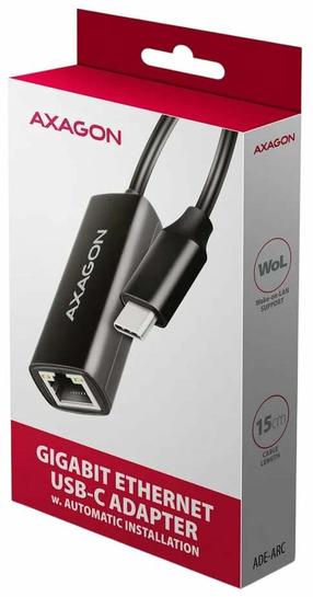 Adapteris Axagon ADE-ARC USB Type-C Vīrietis, RJ-45 Sieviete, 0.15 m, melna krās.