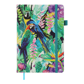 Записная книжка Zibi Exotic Parrots, в клеточку, A5, зеленый цв./многоцветный