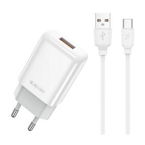 Reisilaadija Jellico EU01, USB Type C/USB Type A, 100 cm, valge v., 12 W