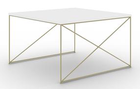 Kavos staliukas ADRK Nelia, skaidri sp./aukso sp./balta sp., 75 cm x 75 cm x 43 cm