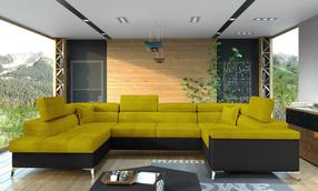 Kampinė sofa Thiago Omega 68, Soft 11, juoda sp./geltona sp., kairinė, 350 x 202 cm x 90 cm